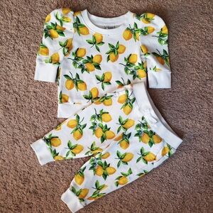 Janie and Jack primrose yellow lemon sweatsuit outfit 12-18months